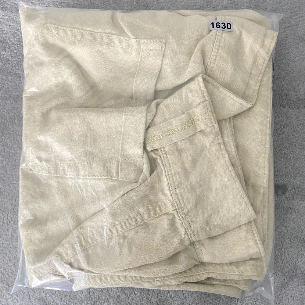 Banana Republic Linen Pants Womens 10 Beige Straight Leg Patch Pocket